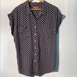 JACHS Girlfriend Black and Cream Patterned Button Down Shirt